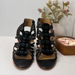 Jack Rogers Hadley Caged Leather Stacked Heel Sandal Black Women 9.5M